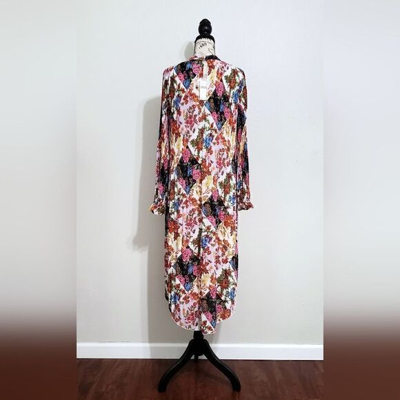 Anthropologie Mauve Shara Floral Patchwork Pleated Midi Dress Size Extra Small - Picture 9 of 10